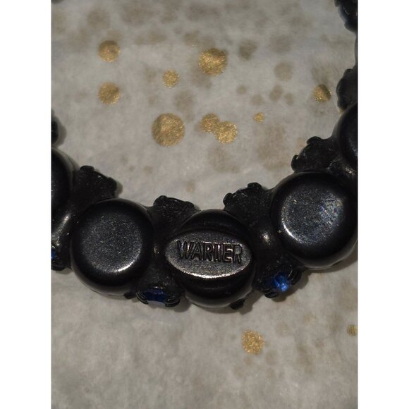 Vintage 1950's Warner Green & Blue Rhinestone Wreath Brooch Pin Japanned Back - Picture 9 of 11